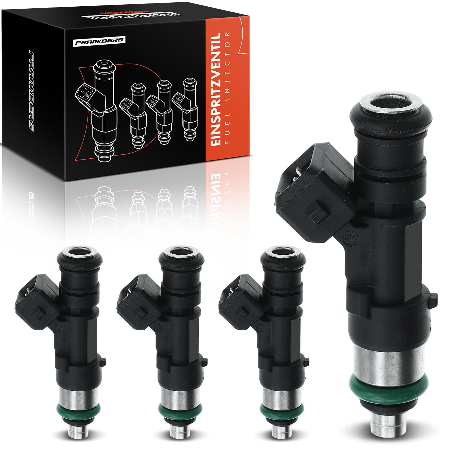 Frankberg 4X Fuel Injector Nozzle 2-Pins with Seals Compatible with B-Max JK C-Max DM2 Fiesta V JD JH Focus DAW DBW Fusion JU Mondeo IV BA7 Puma EC Replace# 0280158200