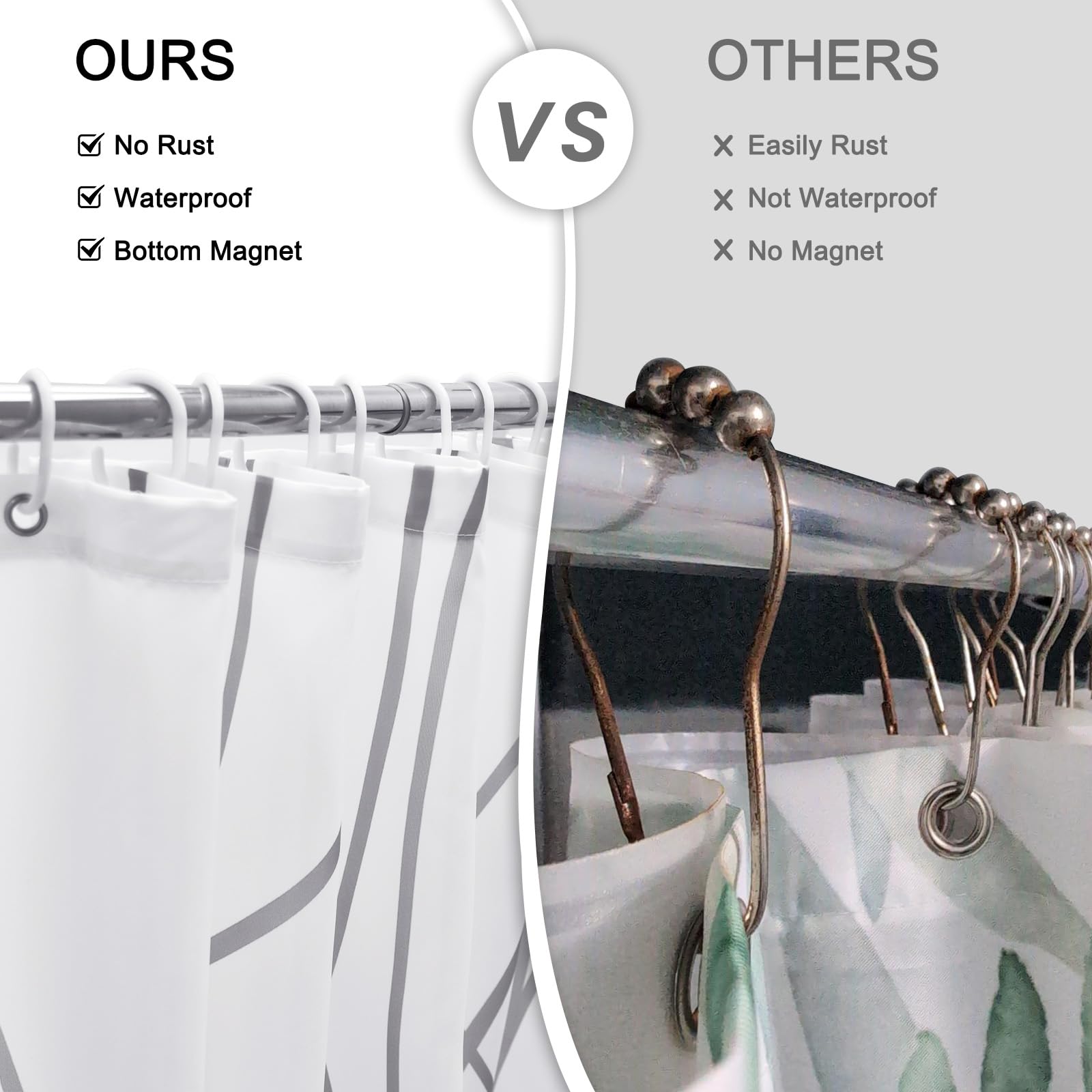 Grauer Duschvorhang Polyester 75x200cm - Wasserdicht Mit 12 Haken