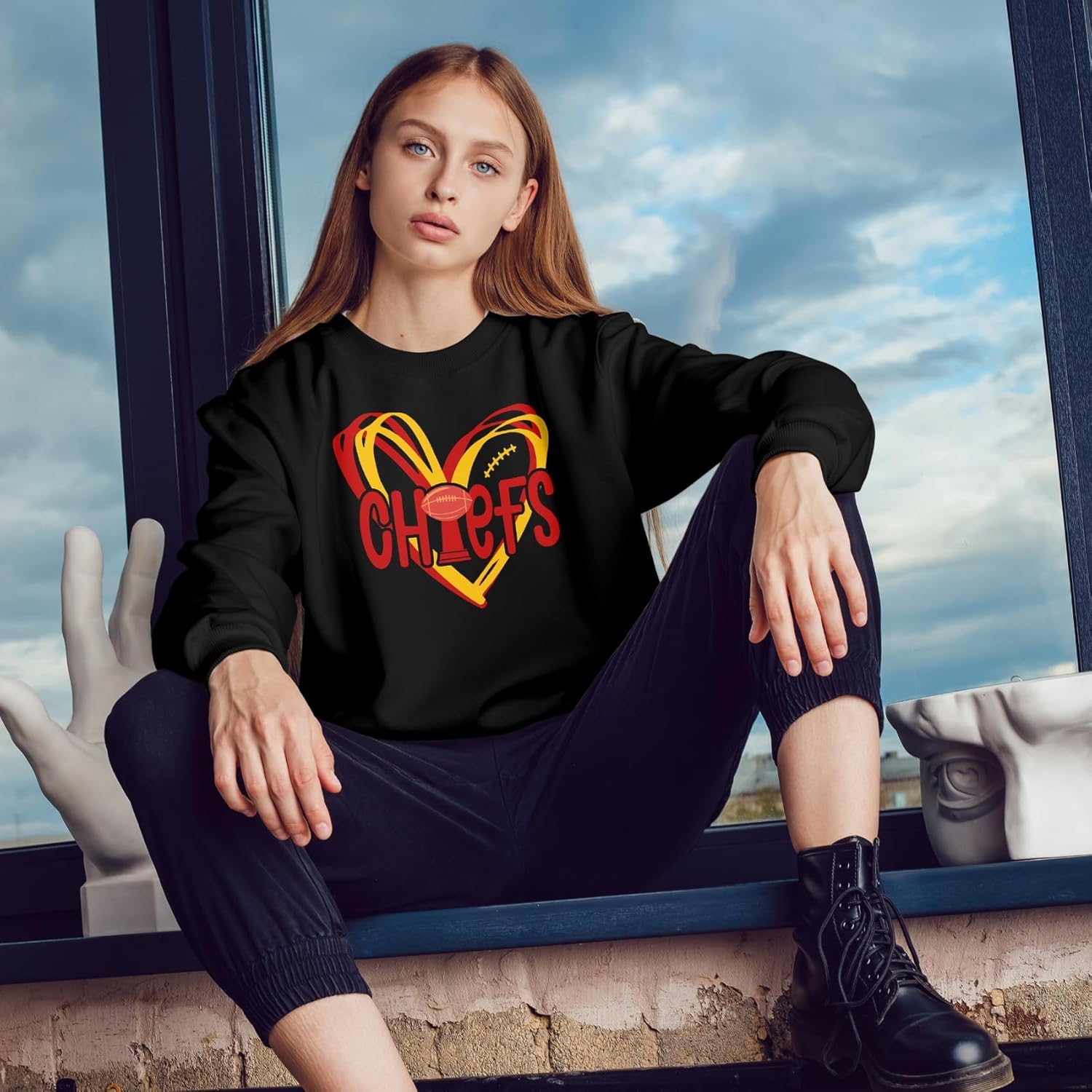 Football Sweatshirt Women Game Day Sweatshirts Football Team Fans Pullover Shirt Heart Graphic Long Sleeve Tops - Image 4