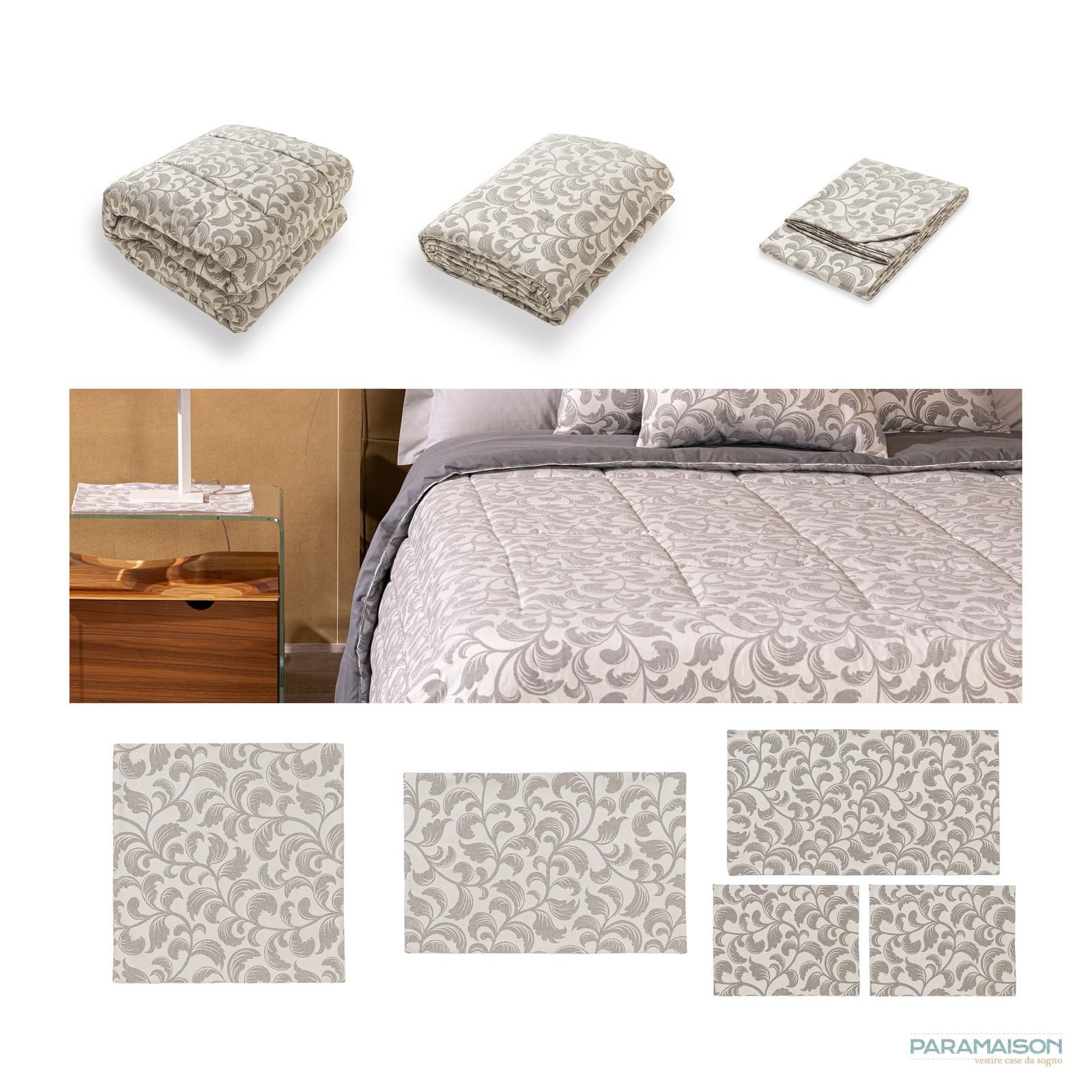 PARAMAISON Centrini Moderni Alina, Tris di Centri Camera da Letto in Raso | 2 Comodini 30x40cm + 1 Cassetiera 40x70cm | Grigio