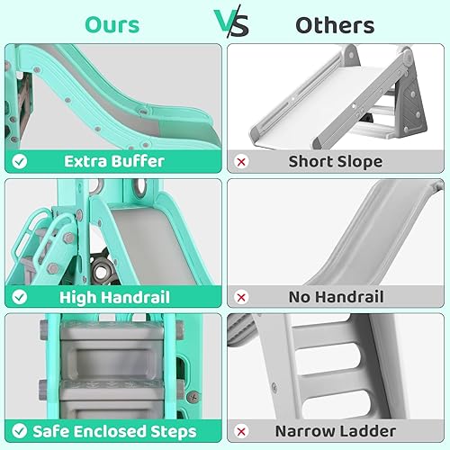 Miniatura 5 de Arlopu Tobogán para niños en forma de L, 5 en 1 para niños pequeños, con pelota y aro, espacio de almacenamiento y pasos antideslizantes, juego de
