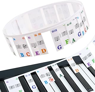 Piano Keyboard Stickers, Removable Piano Keyboards Note Labels, Keys Music Notes Letter Label, Keyboard Letter Stickers, Piano Note Guide for Beginner Kids for 61/88 (61 Color Keys)