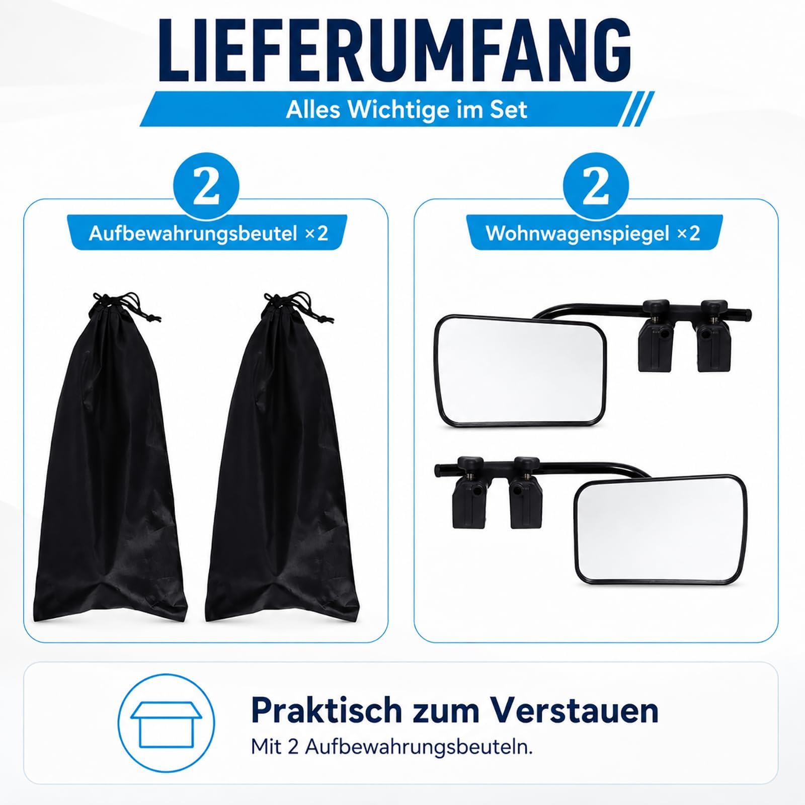 Lot de 2 rétroviseurs de remorquage universels à clipser avec pince