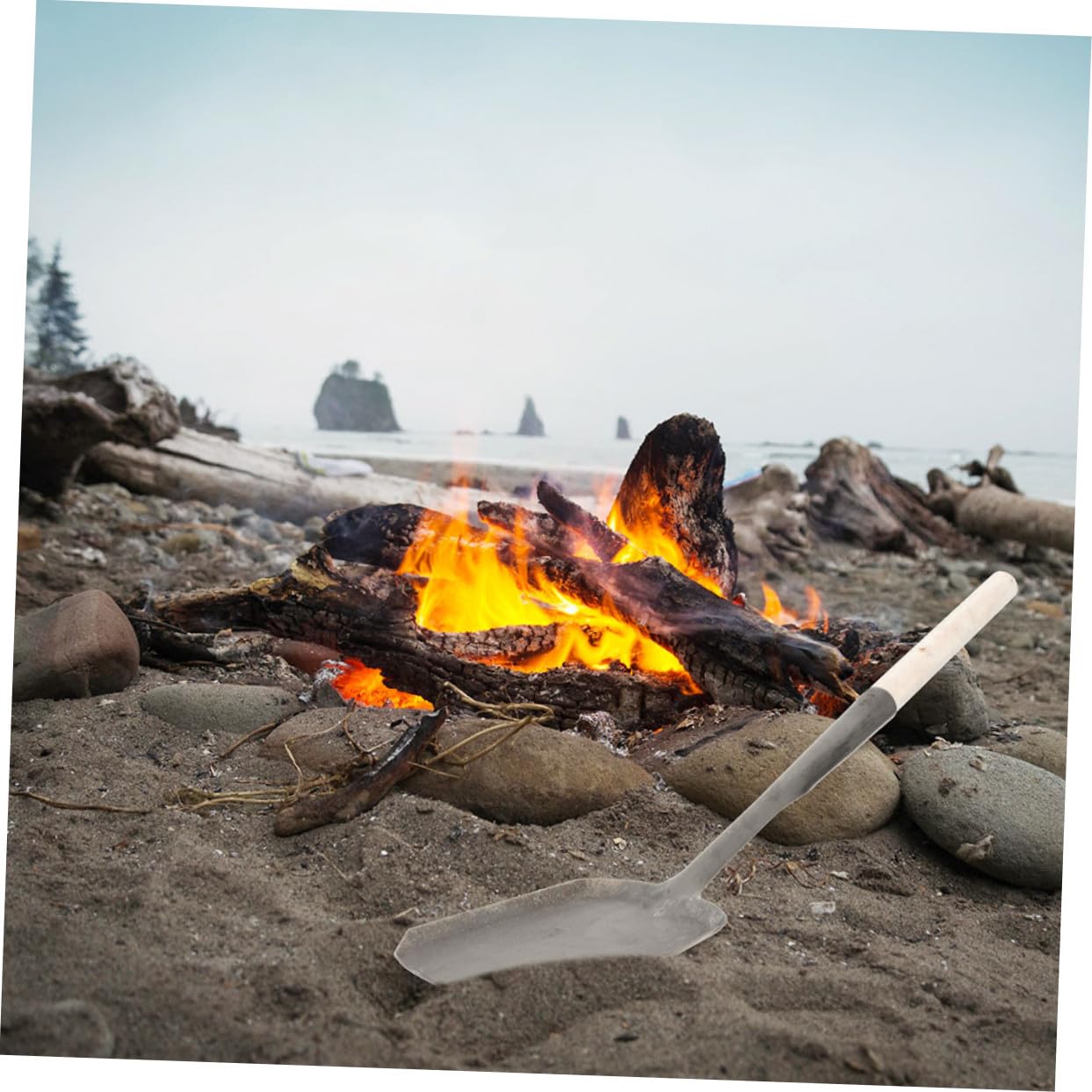 2 Stück Kamin und Ascheschaufel aus Robustem Metall mit Langem Holzgriff Multifunktionale Reinigungsschaufel für Kohle Asche und Grillkohle im Haushalt