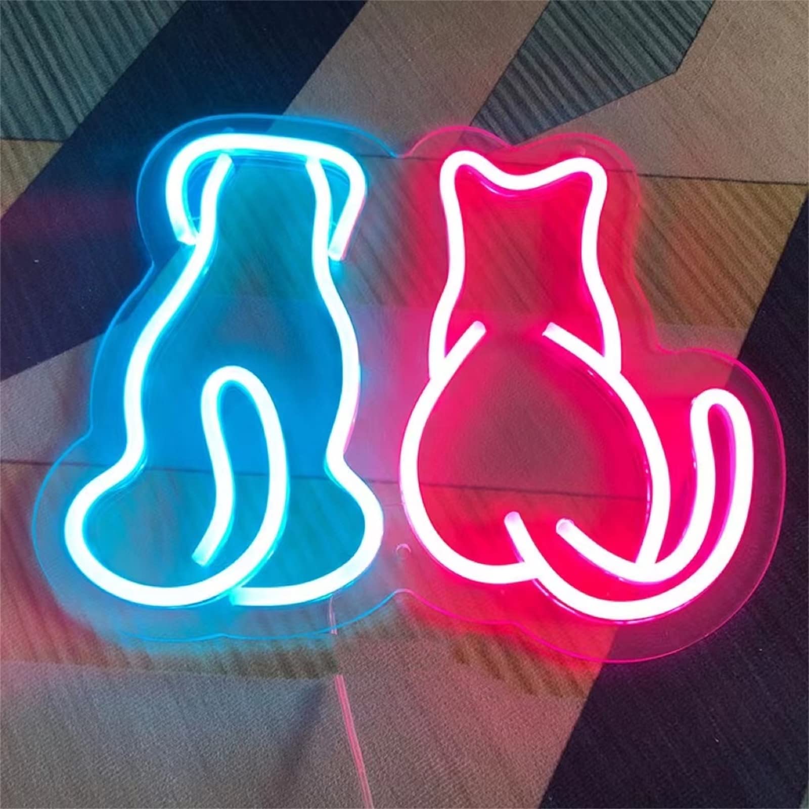Gatto Cane Insegna Neon con Luce Neon Negozio Animali Decorazione Parete Gattino Cucciolo Luce LED Casa Camera Canile Decorazione Parete Negozio Animali Domestici Segno di Luce,B,33x28CM
