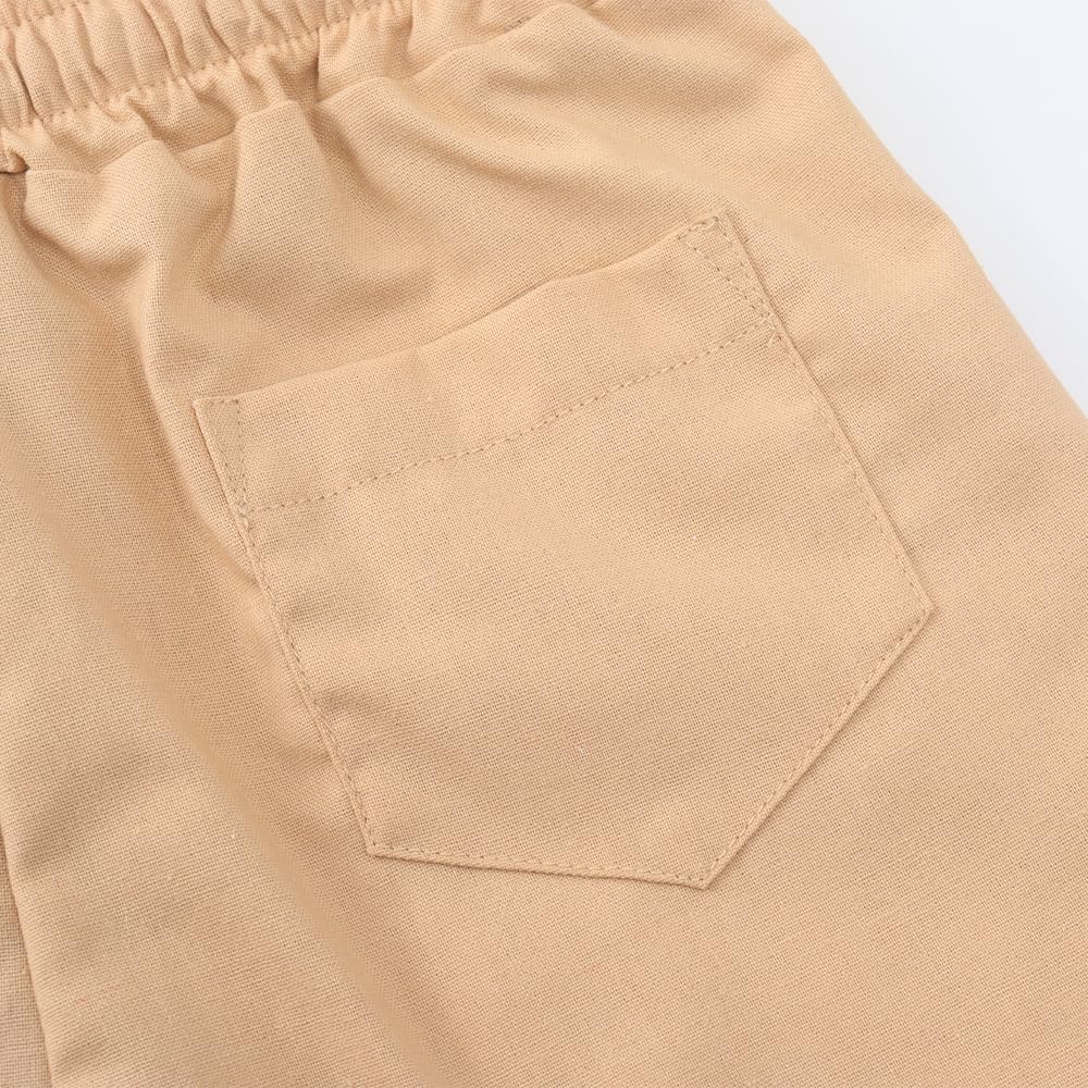 Spring&Gege Pantalones cortos de lino para niños, casuales, sin cierre, cintura elástica, cordón de ajuste, pantalones cortos de playa para verano