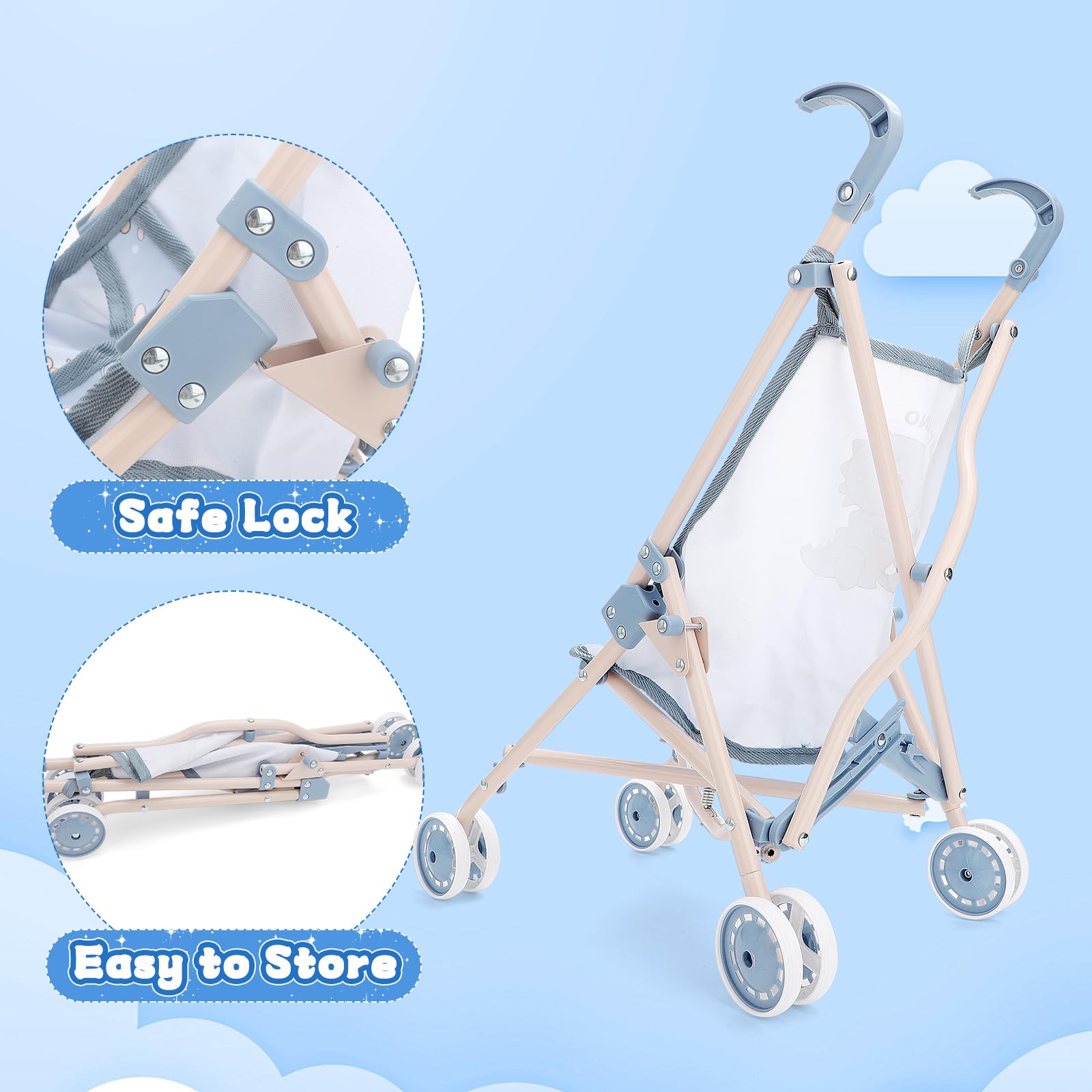 deAO Set de Accesorios para Muñecas - con 30CM Muñeca, Cochecitos Plegable, Tronas, Cunas, Bolsa para Guardar, Vajilla - Juguetes para Juegos de rol, Regalo Ideal para Niñas a Partir de 3 Años