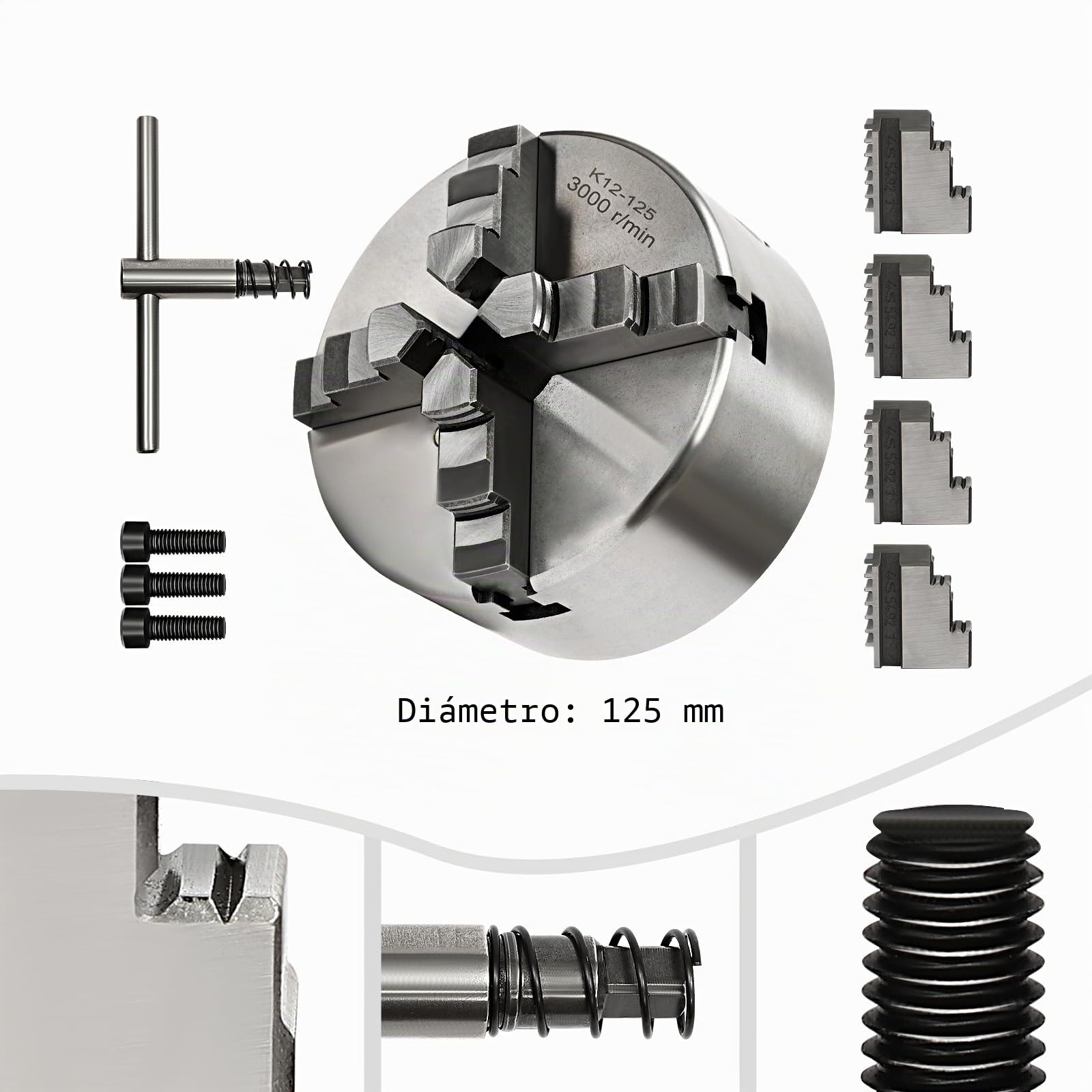 Mandril de cuatro mordazas autocentrante 80/100/125 mm de Chuck 4 mordazas para torneado máquina de torneado de tres picos (125 mm)