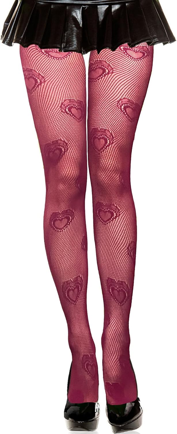 Sexy Fishnets for Women Girls Patterned Fishnet Tights High Waist Heart Fishnet Tights Halloween Party Net Stockings