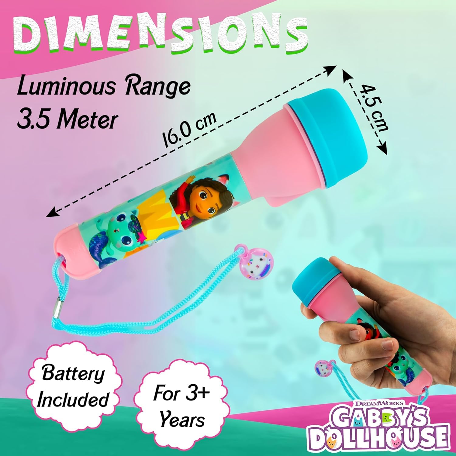 SRV Hub Gabby's Dollhouse Non-Slip Big Torch, 16cm Flashlight for Kids Gift 3+ Years - Image 2