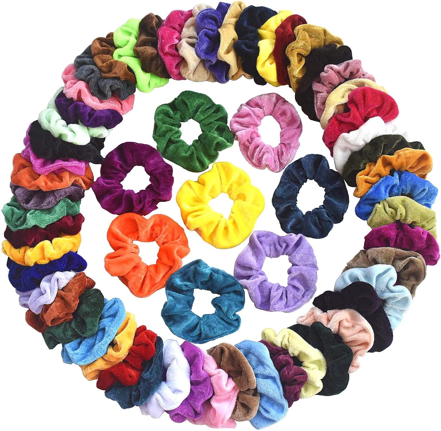 Mcupper 60 Pcs Hair Scrunchies Velvet Elastic Hair Bands Scrunchy Hair Ties Ropes Scrunchie for Women Girls Hair Accessories - 60 Assorted Colors Scrunchies