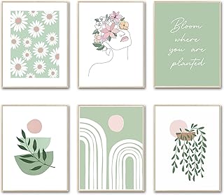 Sage Green Wall Art,Cute Room Decor Aesthetic For Teen Girls,Botanical Plant Daisy Pictures for Bedroom Decor,Inspirational Wall Art for College Girls Apartment Dorm Decor