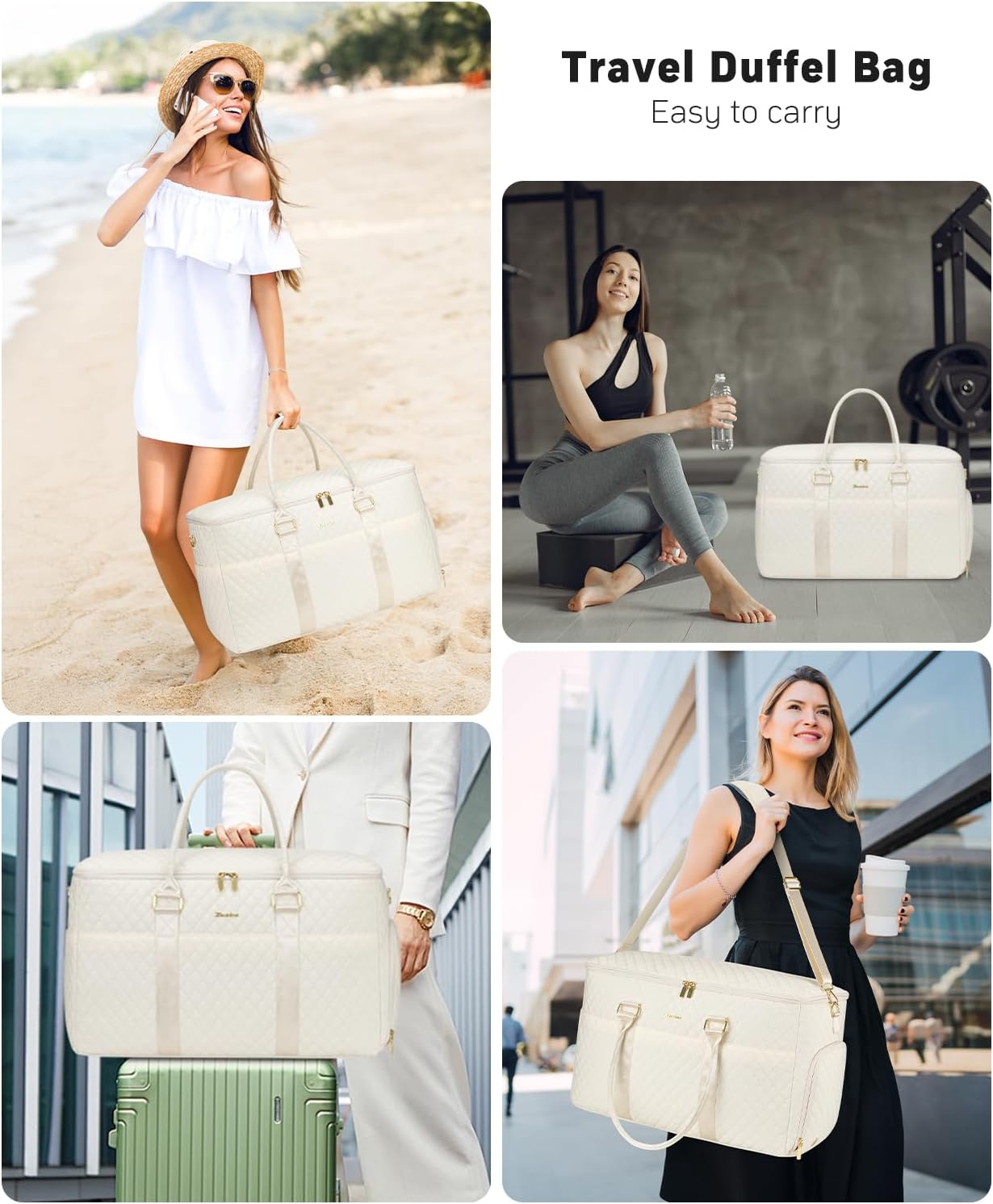 WINDARS Travel Duffle Bag, Weekender Bag for Women with Shoe Compartment, Large Carry On Overnight Bag with Toiletry Bag, Gym Duffel Bag with Wet Pocket, Hospital Bags for Labor and Delivery (Beige) - Image 7