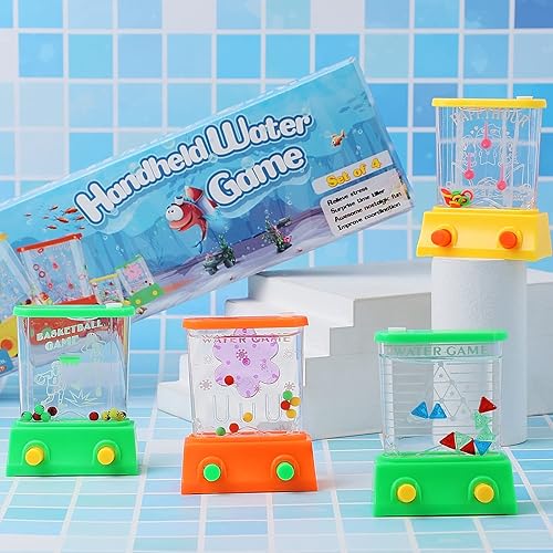 Miniatura 7 de Juego de agua de mano, 4 piezas, mesas de agua de arcada para juguetes de playa, anillos de pescado, recuerdos de fiesta, juego divertido,