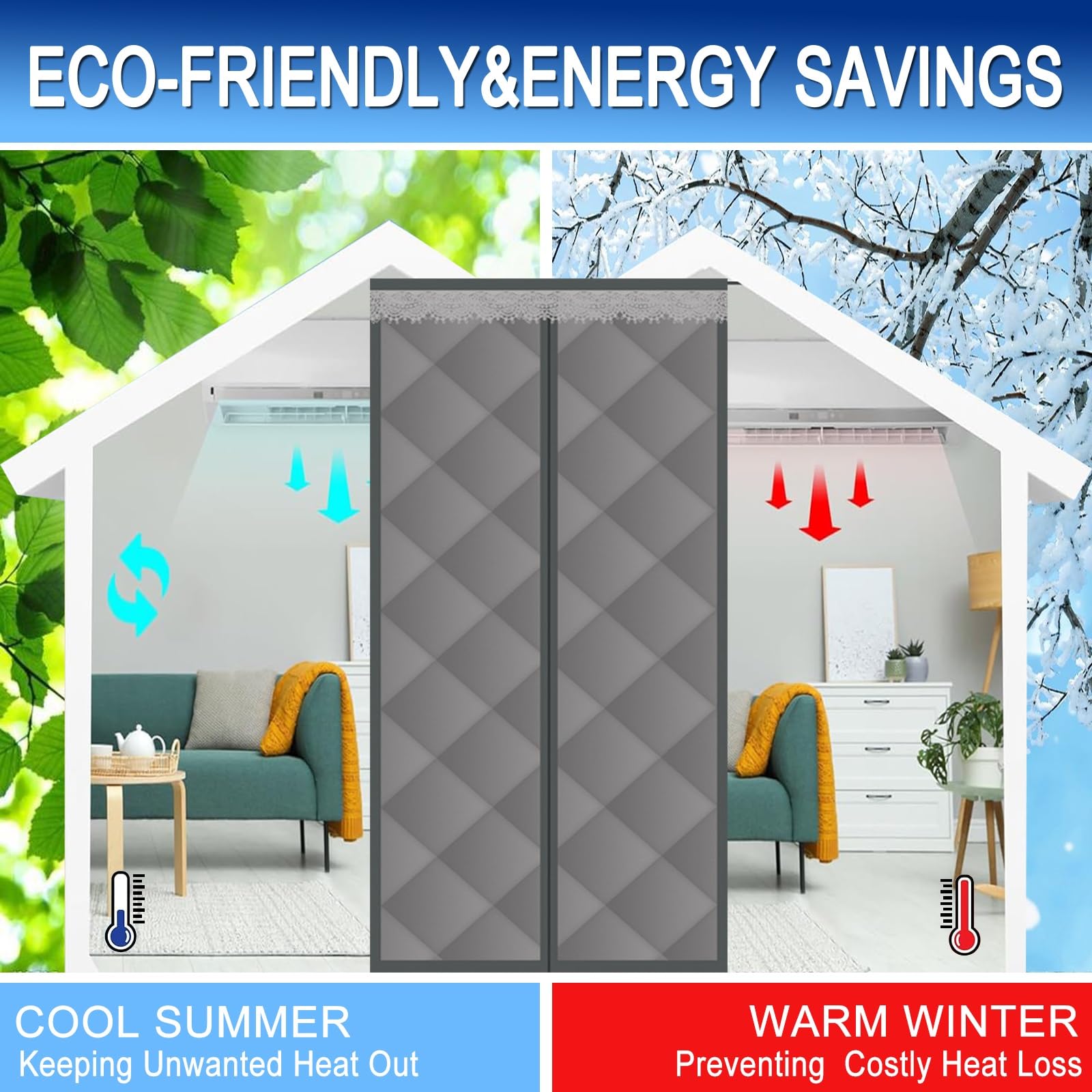 Tenda per Porta Inverno Termica 250 x 230 cm Anti Freddo, Oscuramento, Insonorizzazione Termica Isolata Tenda per Porta per Camere da Letto, Balconi e Soggiorni, D