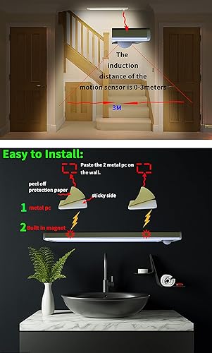 Miniatura 6 de Luces para debajo del gabinete, sensor de movimiento inalámbrico activado debajo del mostrador para cocina, armario interior, despensa, escalera,