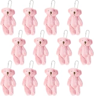 12Pcs Stuffed Plush Mini Jointed Teddy Bears, 6cm Pink Small Teddy Bears Tiny Soft Stuffed Bear Bulk for Birthday Wedding Decorations Party Favors Supplies Bag DIY Accessory Christmas Stocking