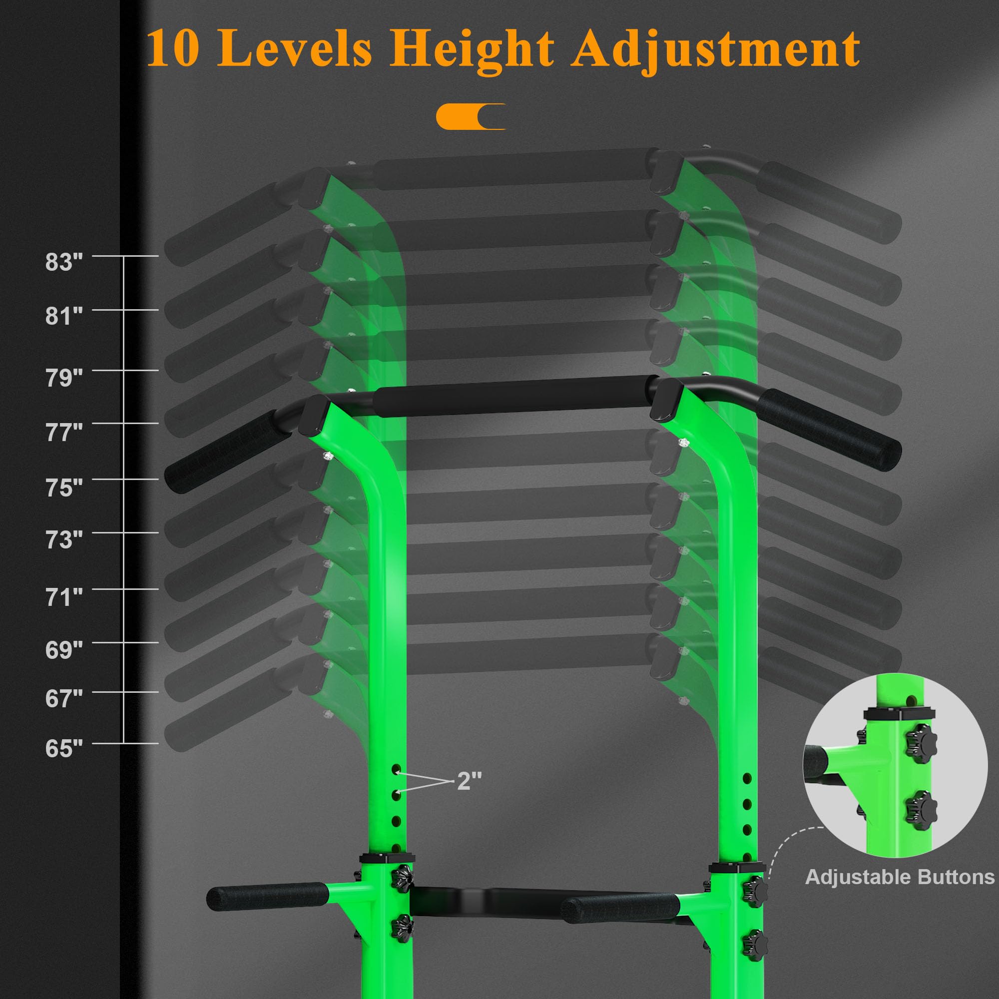 Power Tower Dip Station Regolabile - Attrezzatura Palestra Casa Per Trazioni E Dip, Colore Verde - Foto 4