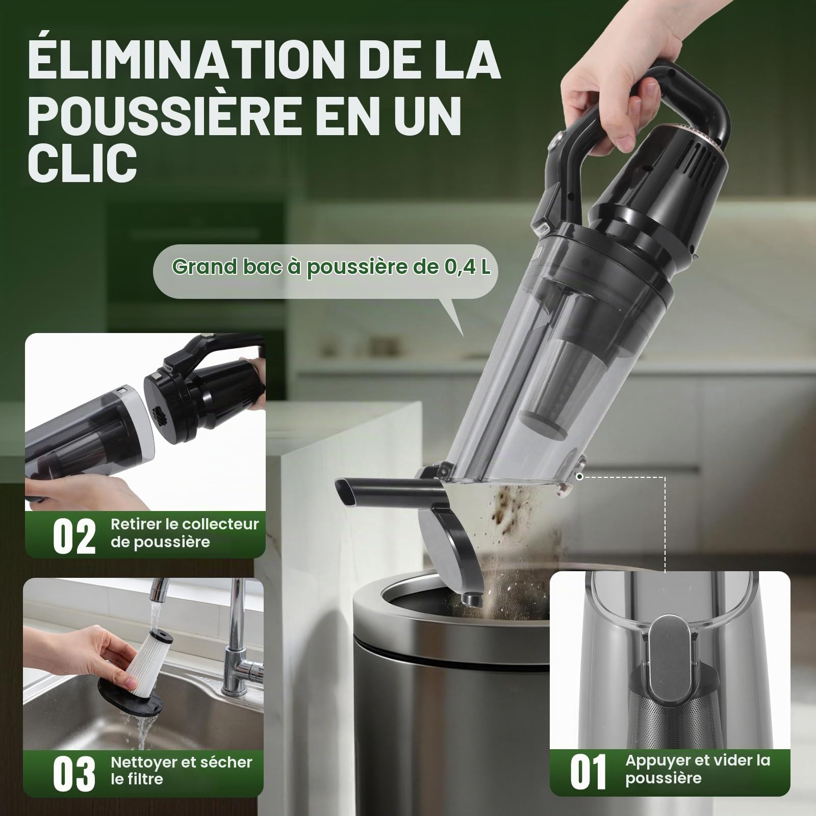 Aspirateur Voiture Table Voiture Puissant, 26000 PA Aspirateur a Main sans Fil, Mini Aspirateur à Main, Convient pour Le Nettoyage de la Voiture et de la Maison, Noir