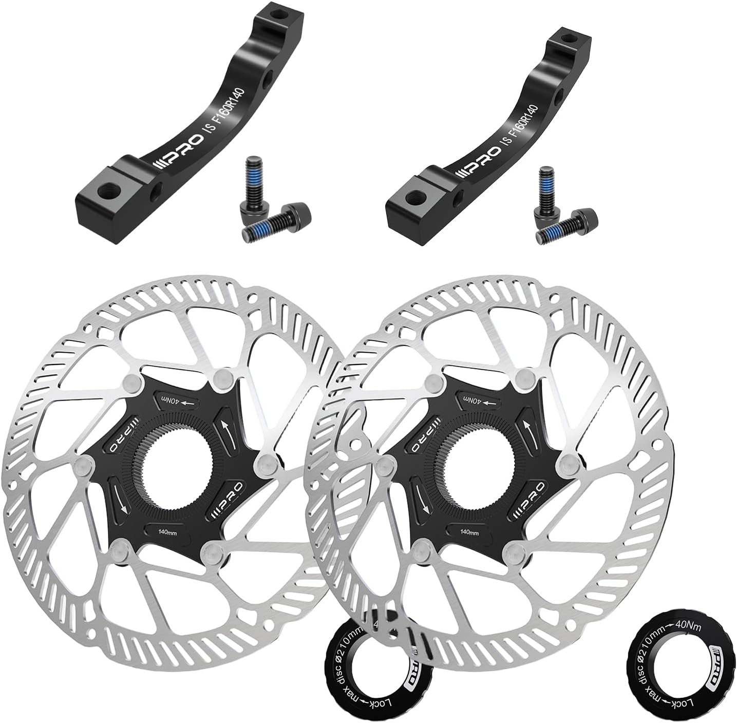 IIIPRO BR-03 is Front 160mm /is Rear 160mm to 140mm Brake Caliper Adapter and A2 140mm Centerlock Disc Brake Rotor