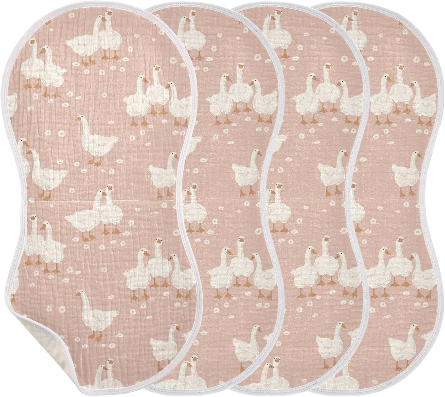 Goose Flower Pattern On Pink Muslin Burp Cloths for Baby 4 Pack Soft 100% Cotton Baby Washcloths Bibs for Boy Girl