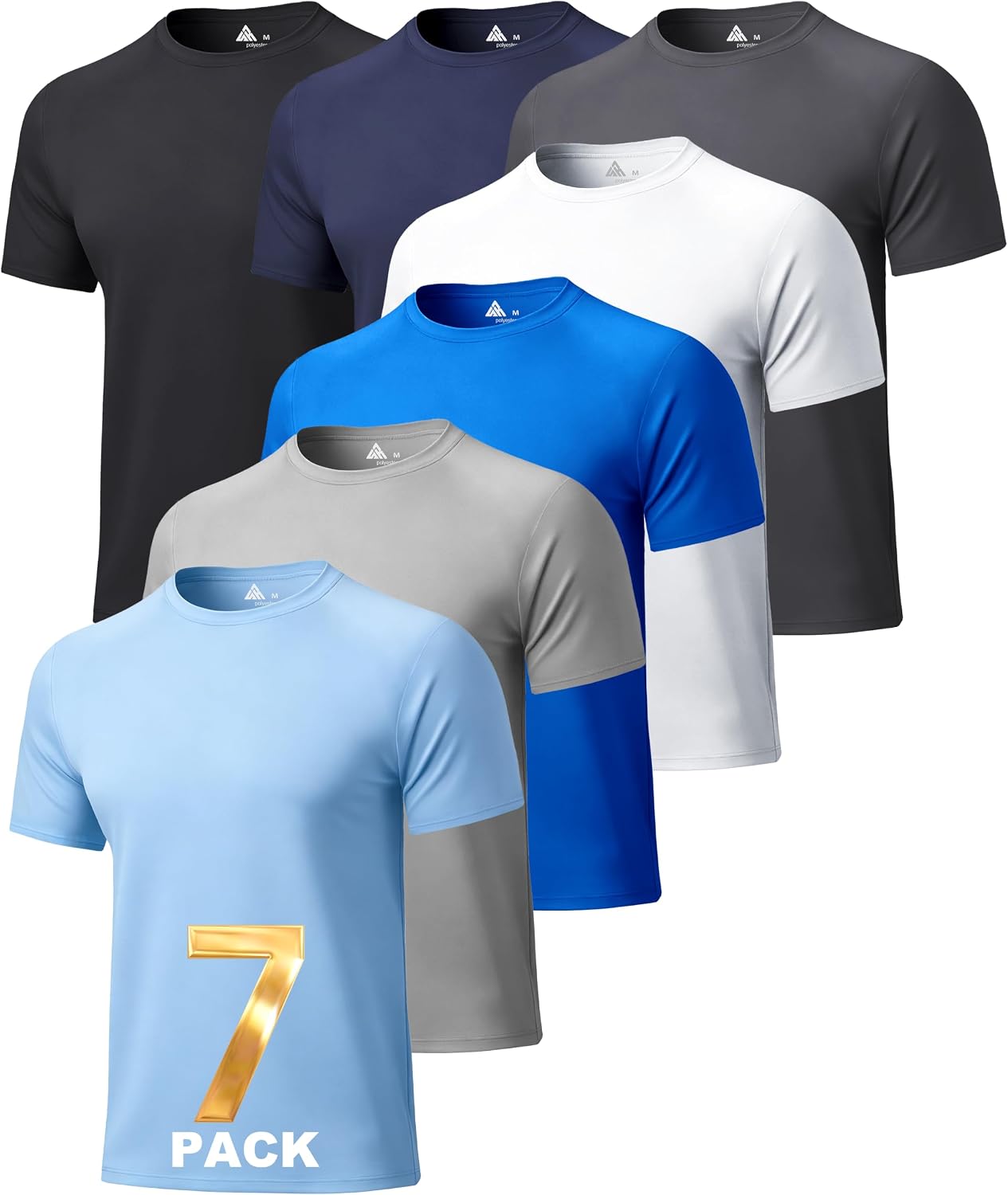7 Pack T-Shirts for Men UPF 50+ Swim Workout Running Shirt Rash Guard Sun Protection Fast Dry