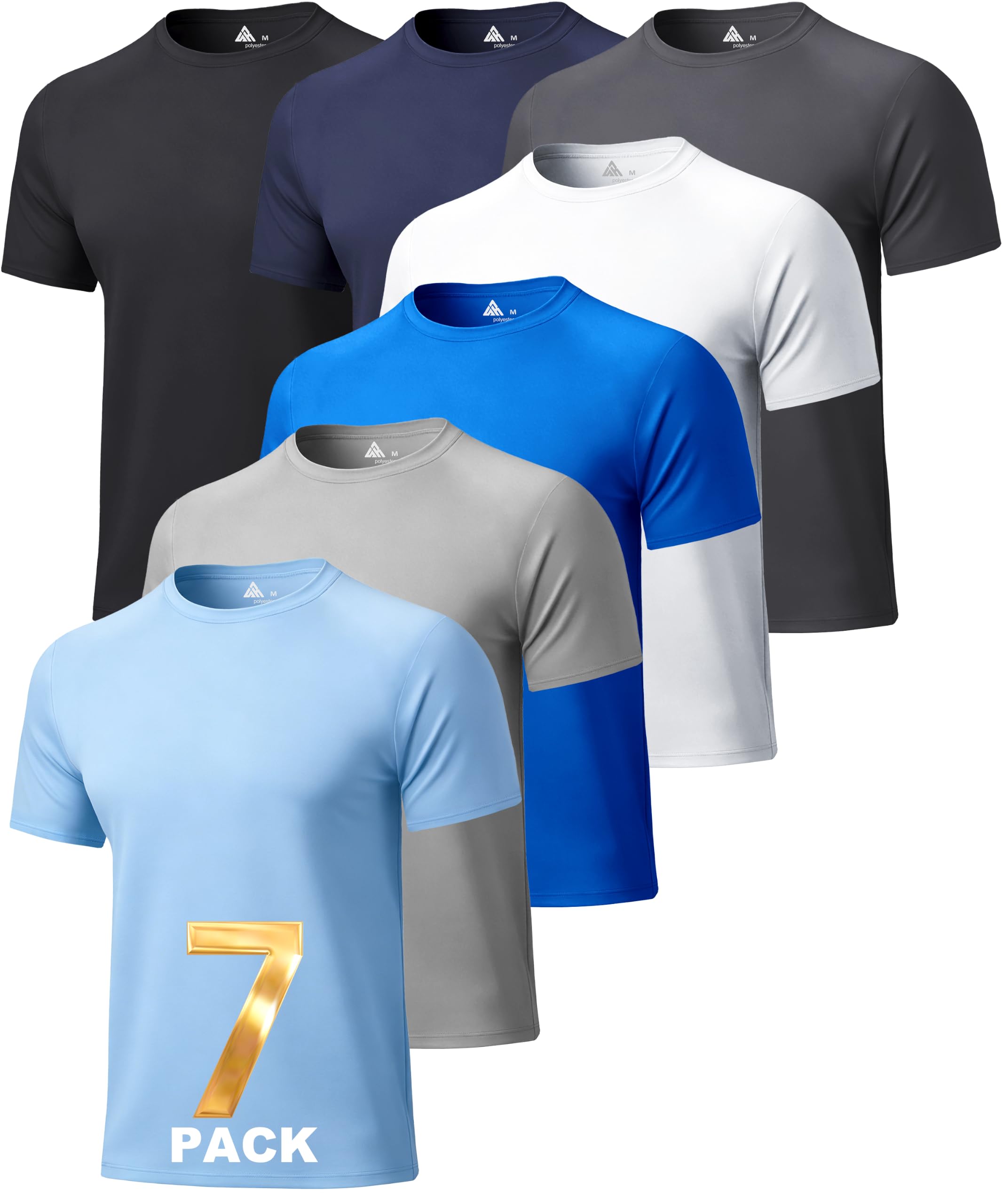 WENTTUO 7 Pack Men's Short Sleeve T-Shirts Quick Dry Workout Athletic Shirt | UPF 50+ UV Protection, Lightweight Breathable Fabric, Quick-Dry Performance, Blocks 98%+ of Harmful UV Rays