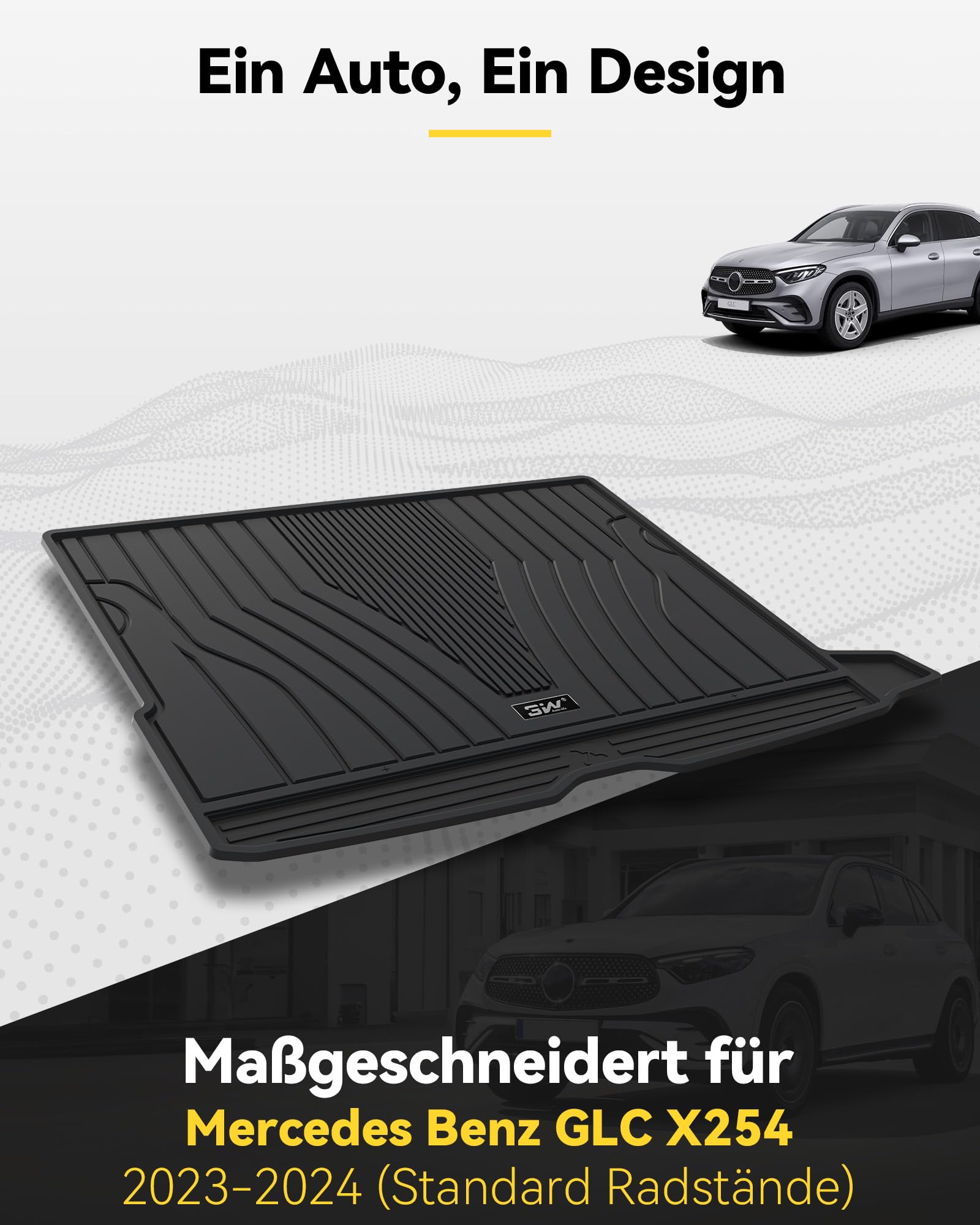 3W Kofferraumwanne für Mercedes Benz GLC X254 (Non Coupe) 2023-2026 | TPE Thorex™ Allwetter | 3D Maßgeschneiderte Passform | Hundefreundlich Auto Zubehör | Wasserdicht & Kratzfest | Antirutsch