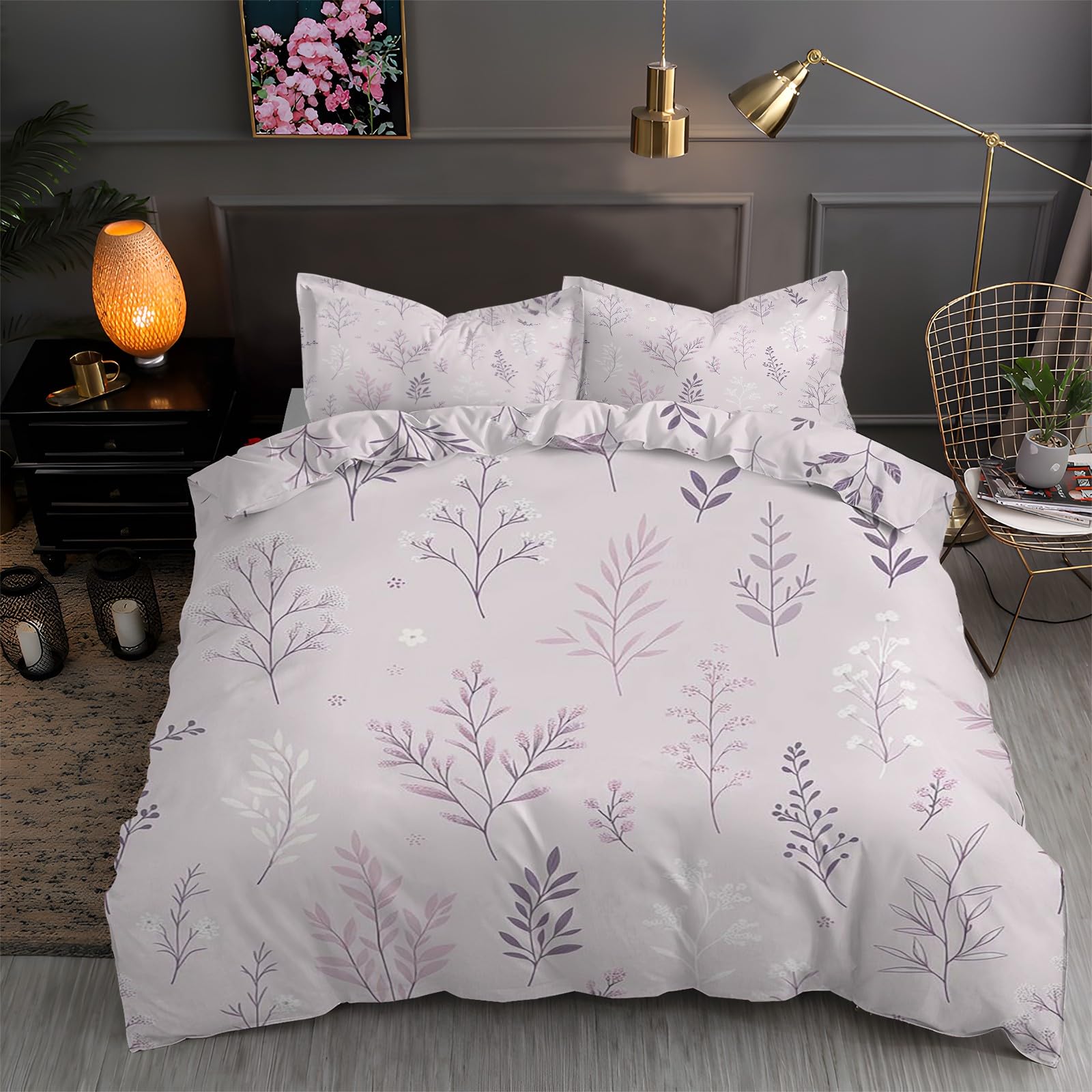 Housse de couette 220 x 240 brindille parure de lit adulte 2 personnes fermeture éclair