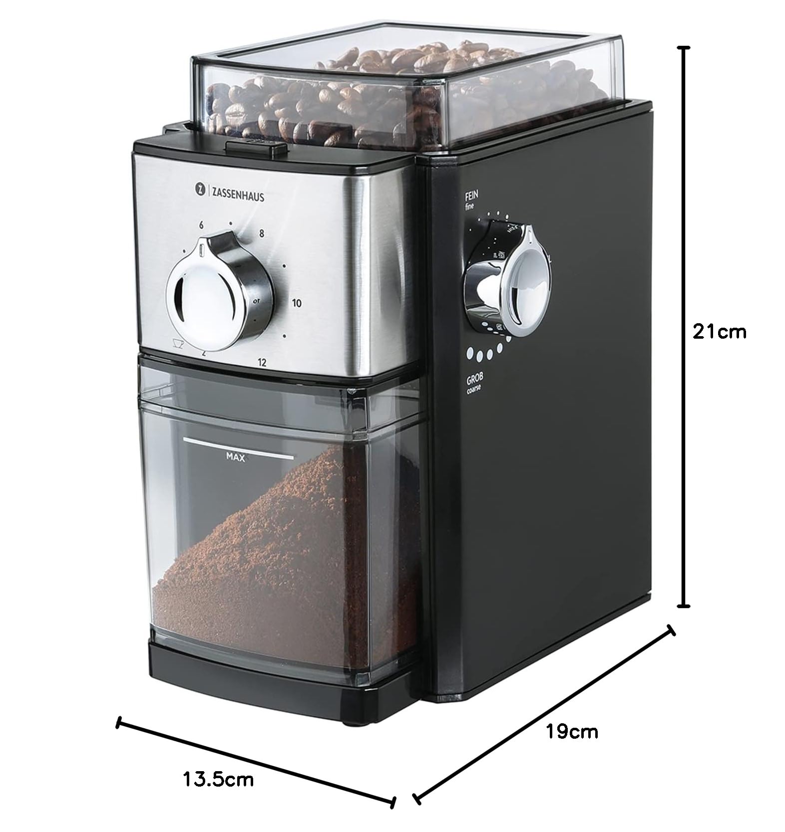 Zassenhaus Molinillo de café eléctrico KINGSTON acero molinillo automático