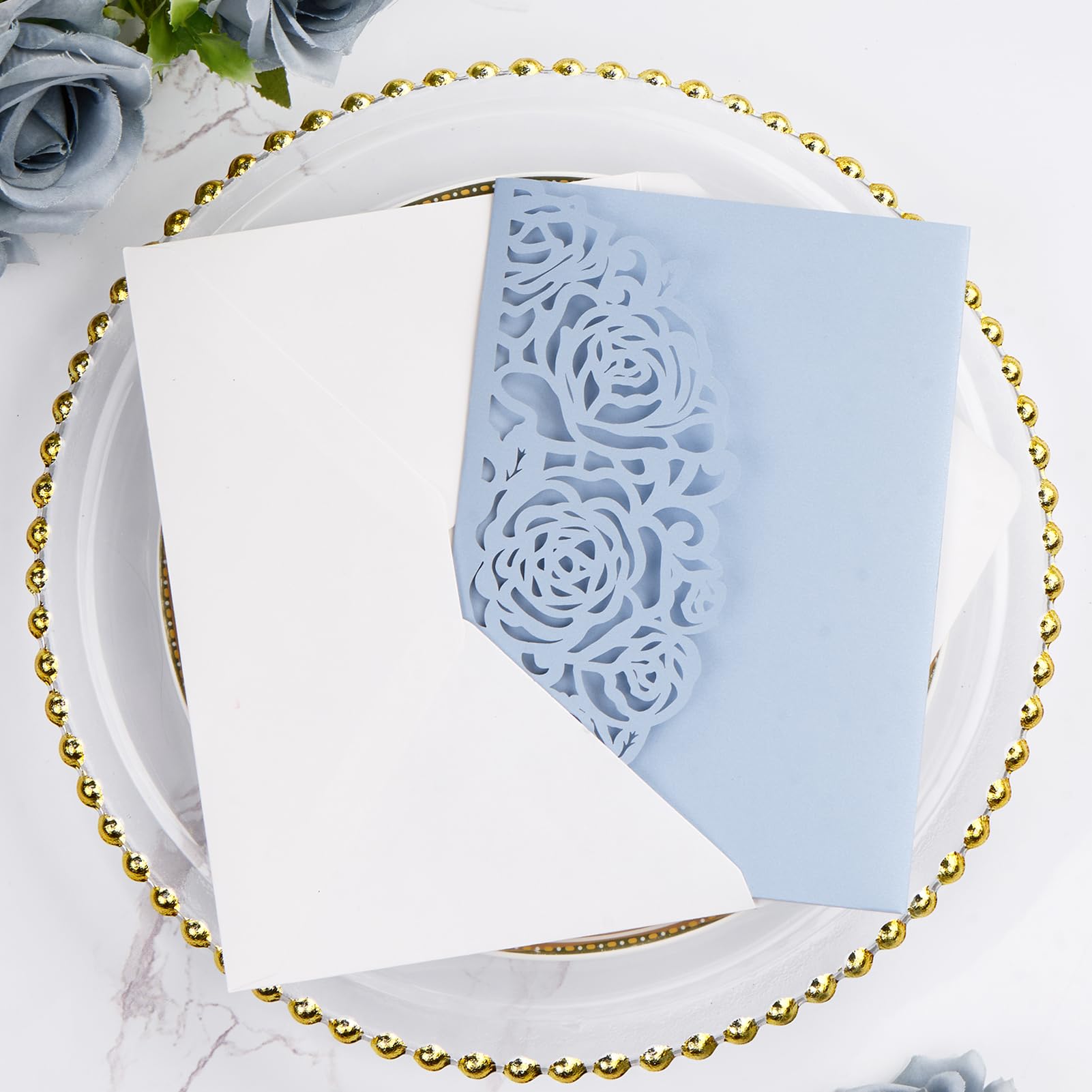 AdasBridal Hochzeitseinladungen mit Umschlägen und RSVP-Karten, Babyblau, lasergeschnitten, 50 Stück