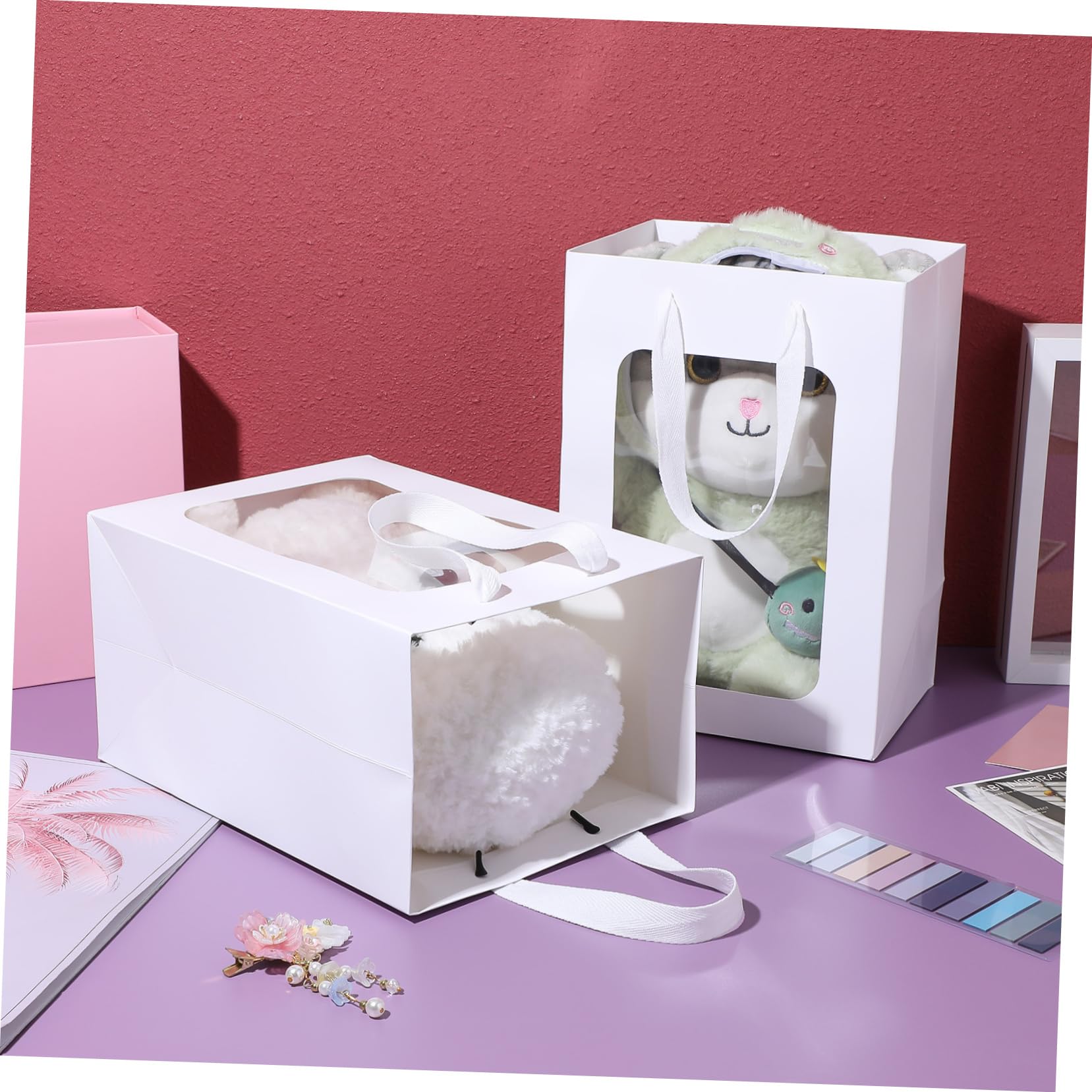Buste Regalo in Carta Bianca Finestra Trasparente, 20 Pezzi | Manici Doppi, Linea Semplice ed , Finitura Pulita, Stile Stylish per Confezioni Coordinate