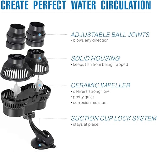 Miniatura 4 de hygger Bomba de circulación sumergible para acuario Powerhead 2000GPH Fish Tank Wavemaker Bomba de circulación para agua dulce y salada, bomba de