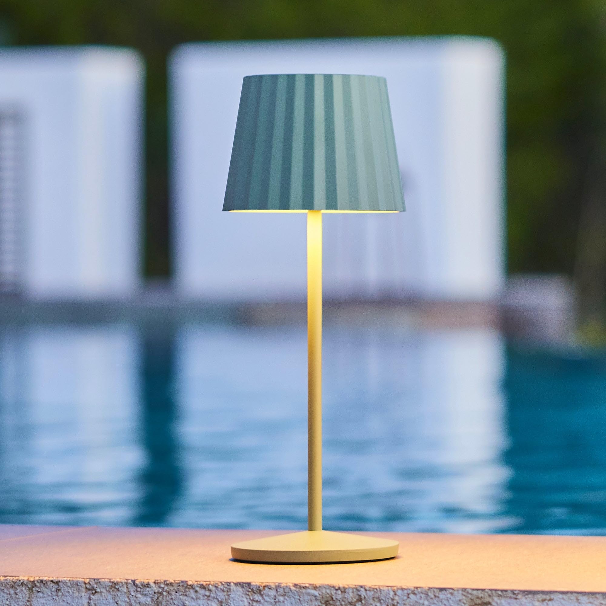 Lumisky Tischleuchte, kabellos, Aluminium, Grün, LED, ABBY Olive, weiß, dimmbar, Höhe 29 cm
