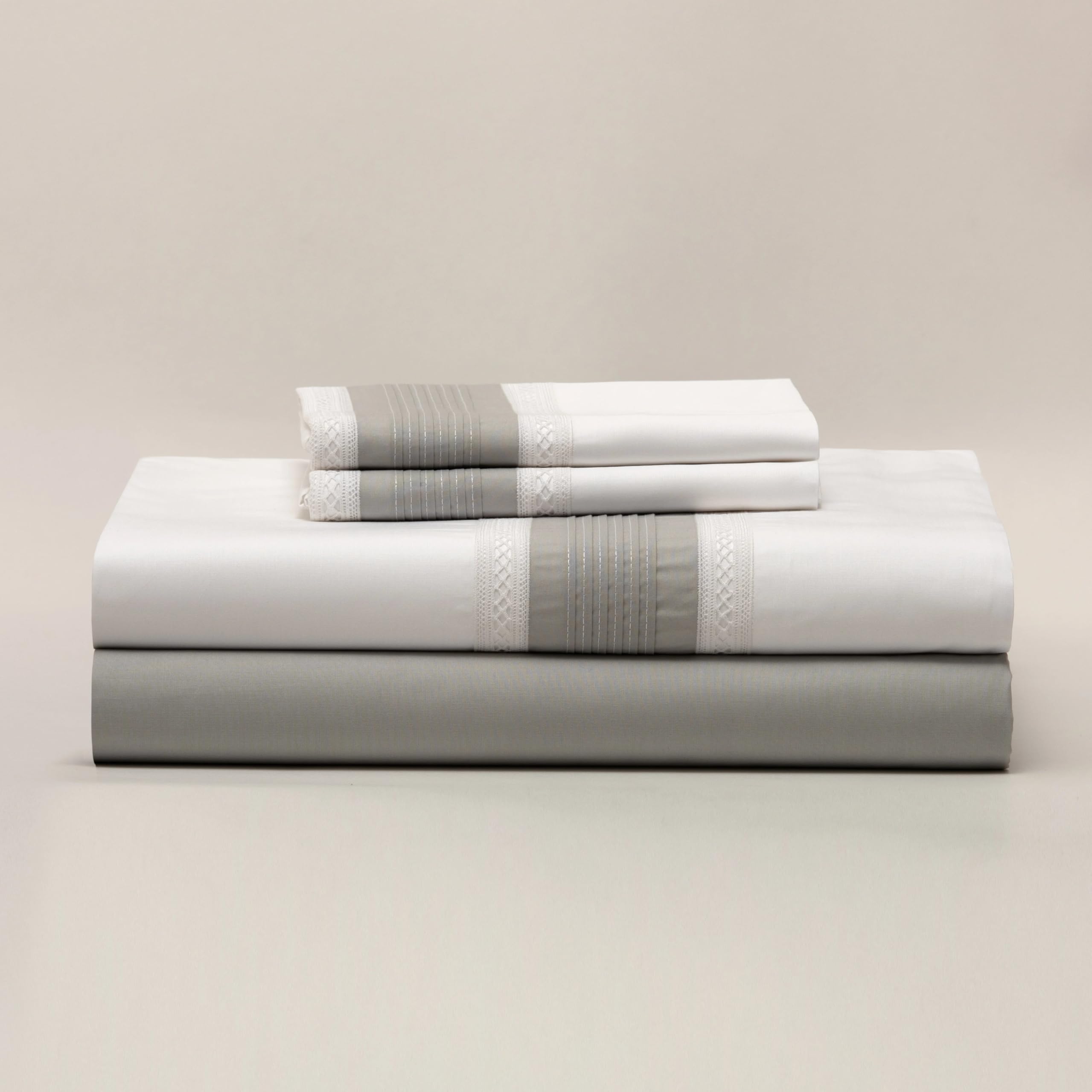 Juego de Sábanas 100% Algodón 200 Hilos Bordado Gris en Esquina – 685-200 Hilos - 100% Algodón de Percal - Cama 150/160 1 Almohada 45 x 165 cm - Fabricado Portugal