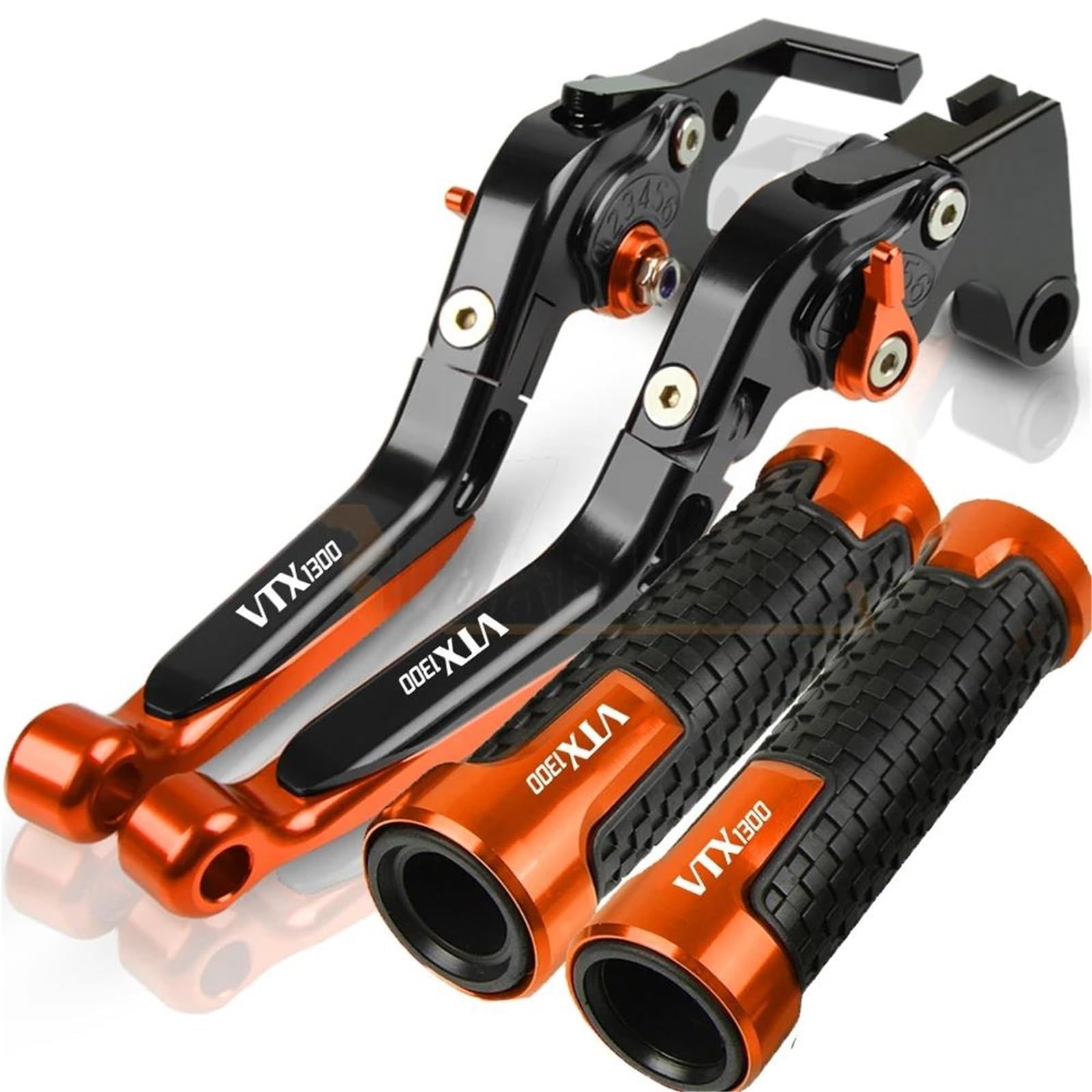 Leviers de frein VTX1300 réglables orange : commande d'embrayage pour moto custom