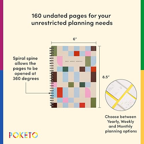 Miniatura 3 de Poketo Agenda diaria semanal y mensual con arcos pequeños fecha abierta 12 meses encuadernado en espiral 85 x 6 pulgadas