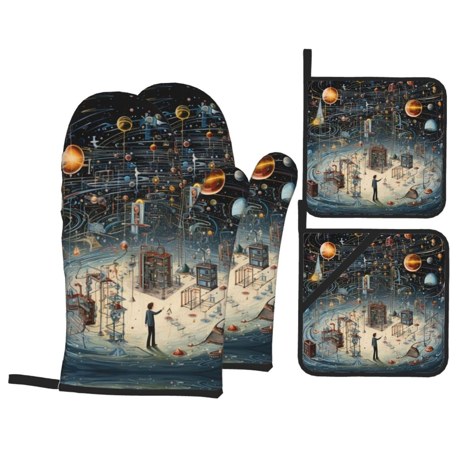 Physics Print Print Stylish 4-Piece Microwaving Oven Waterproof Kitchen Gloves Baking Holiday Cooking