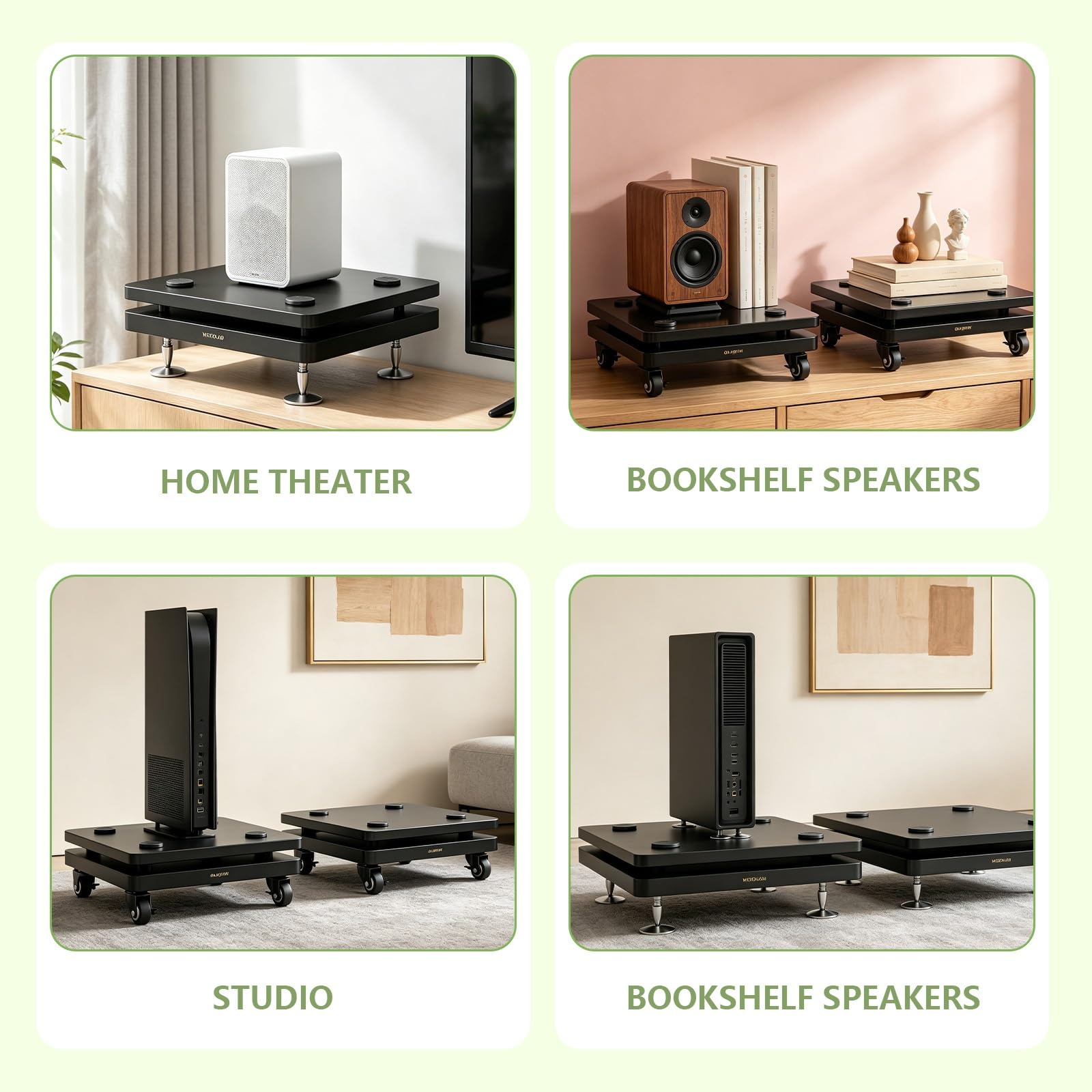Lautsprecher-Isolationsständer mit verstellbaren Spike-Füßen, Subwoofer-Plattform, MDF-Audiobasis for Studiomonitor, Boden-HiFi-System und Heimkino, Vibrationserhöhung