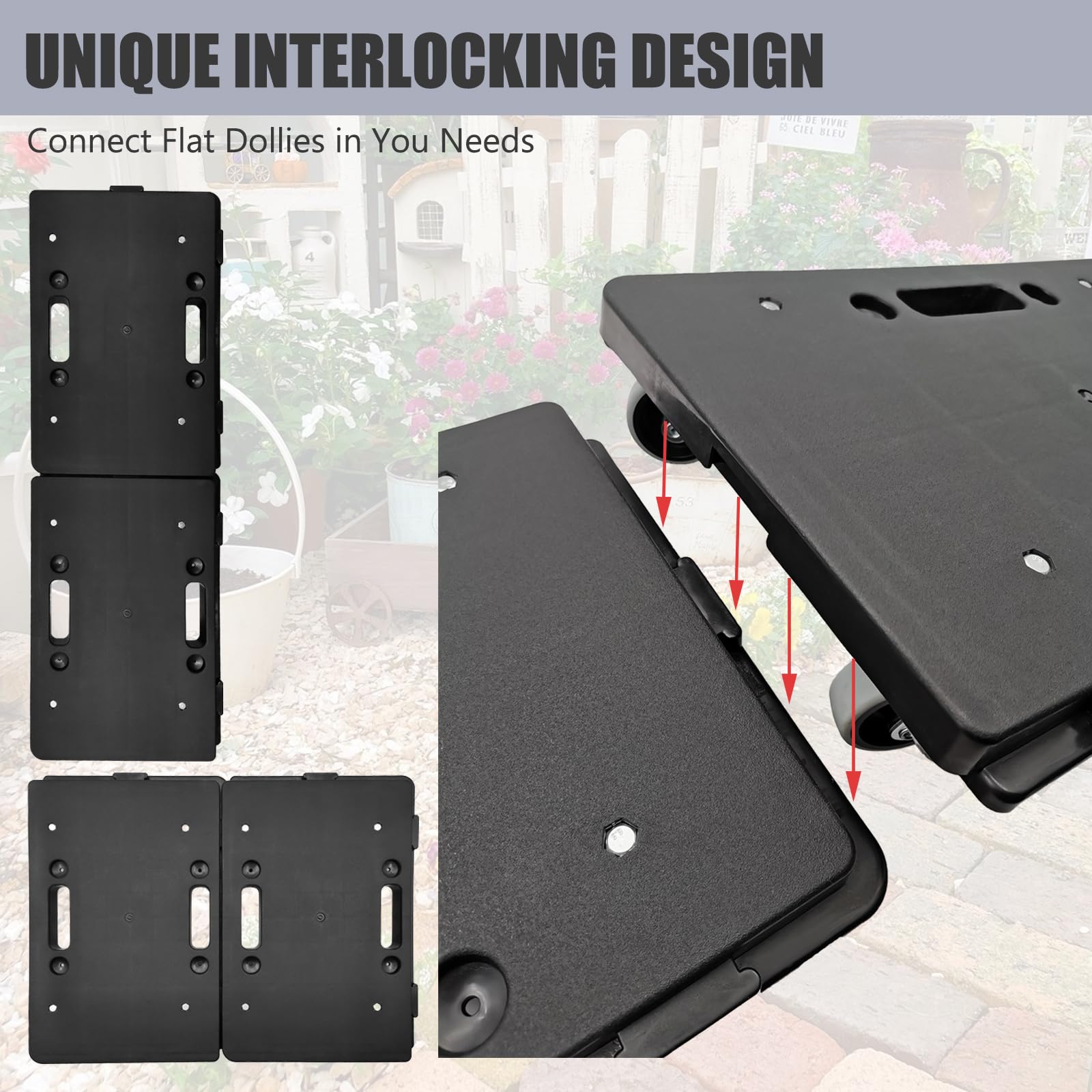Carro rodante para muebles, 2 paquetes de mudanzas de muebles con 4 ruedas, plataforma plana resistente para mover muebles, capacidad de 440 libras, carrito de diseño entrelazado (2, negro)