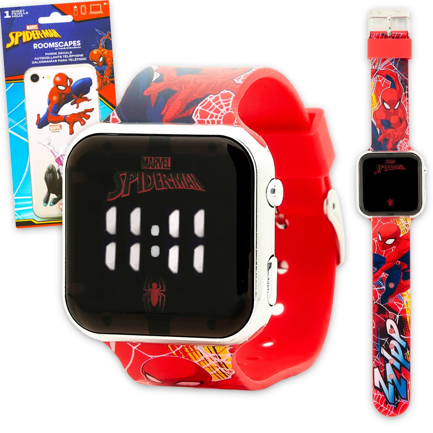 Reloj digital infantil de Spiderman Marvel con correas ajustables y pegatinas de superhéroe 6
