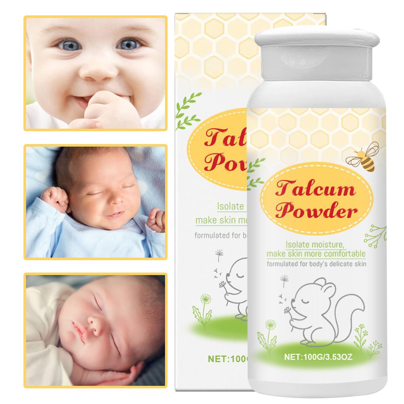 Baby Powder, talco naturale per bambini, 100 g di talco clinicamente testato, formula delicata di amido di mais, sollievo lenitivo dopo la doccia, formulato per essere delicato sulla