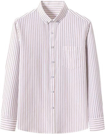 Men Dress Shirt Long Sleeve - Mens Striped Plaid Pocket T-Shirt Button Down Plain Formal Office Workwear Business Casual
