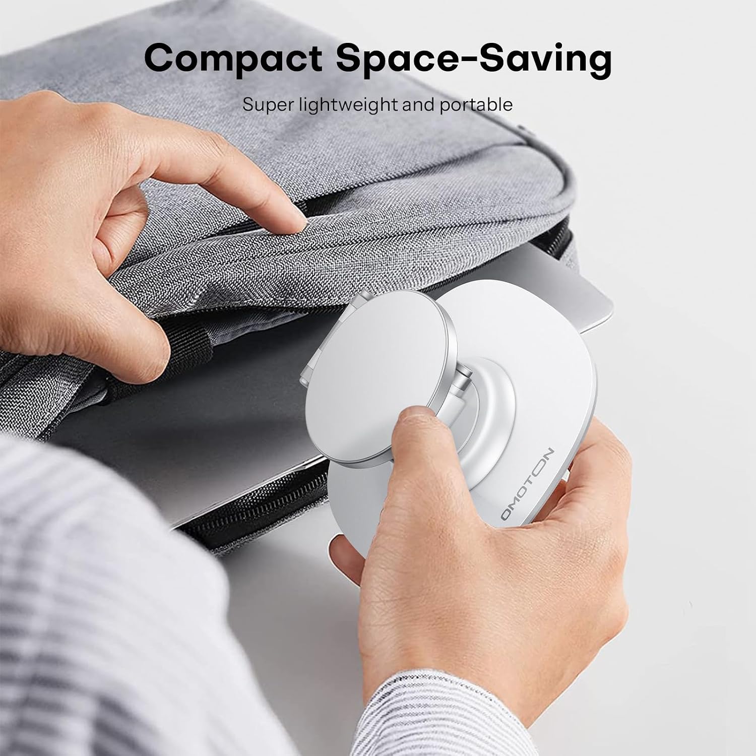 OMOTON 360°Rotating Magnetic Phone Stand for Desk, Adjustable Foldable Aluminum for MagSafe Cell Phone Stand Holder with Non-Slip Base, for iPhone 17/16/15/14 Pro Max Air/MagSafe Case, White