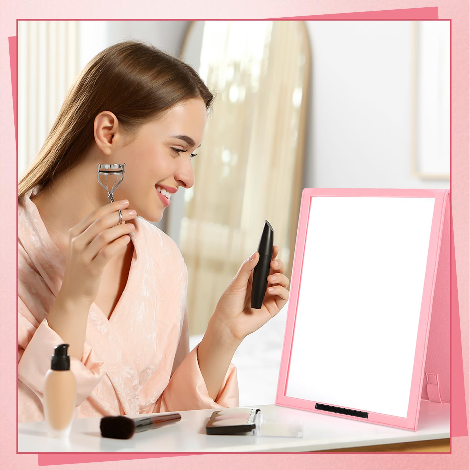 GlikCeil Faltbarer, tragbarer Ganzkörperspiegel für Wohnheim, Tanz, Backstage Camping, Reisen, zum Aufhängen, klappbarer Make-up-Körperspiegel für Tänzer, Künstler, Zuhause, Ästhetiker, Spa (Rosa