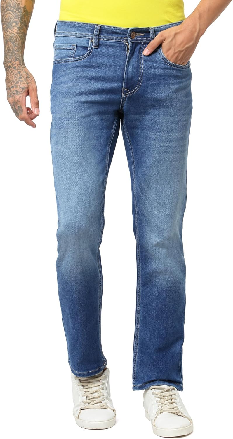 i'sol Mens High Quality Stretch Jeans Straight Fit Denim Pants Cotton Stretch Office Party Jeans for Men