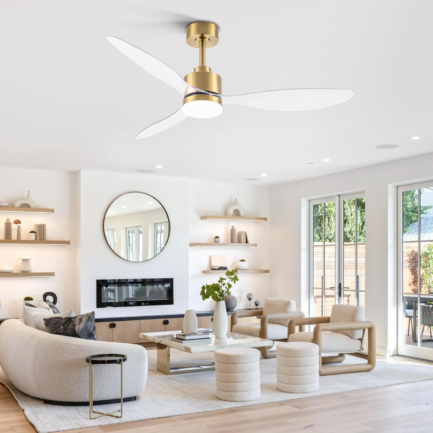 Gold and Clear 52 Inch LED Ceiling Fan with Remote Control