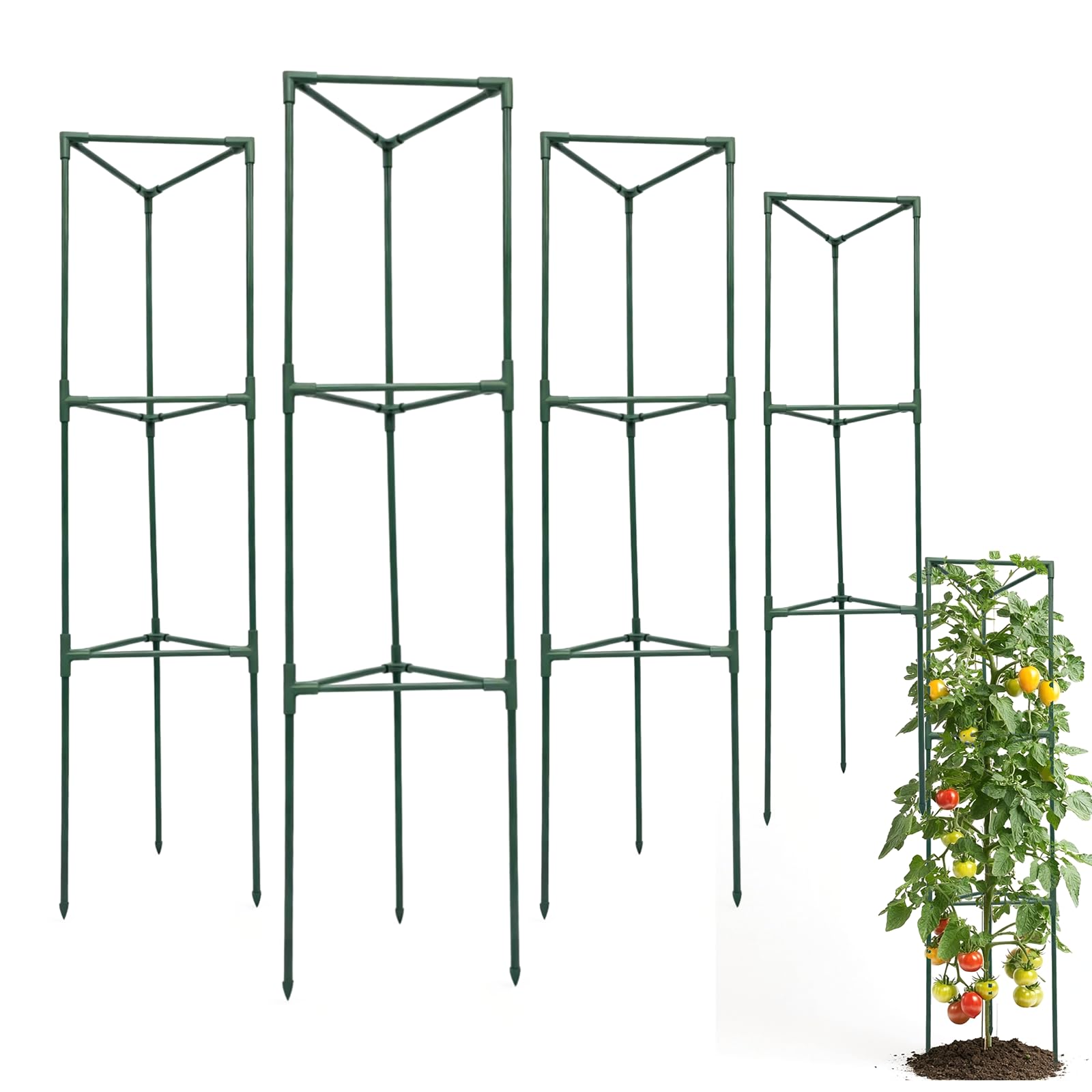 Gabbie per pomodori da giardino, palo di supporto per piante di pomodoro alto 127 cm, pali a torre in acciaio resistente, gabbie da giardino per cetrioli da giardino per piante rampicanti, fiori di