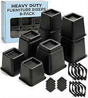 CGKUnlimited Adjustable Bed Risers 3" & 5" Stackable to 8" Heavy Duty 1300 lbs 8 Pack Black Furniture Lifters