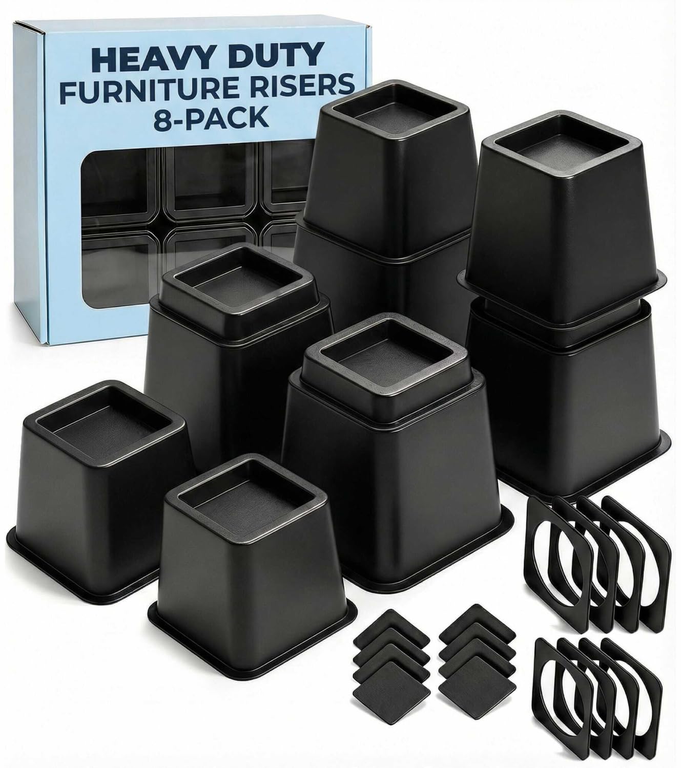 Photo 1 of CGK Unlimited Bed Risers - 3, 5, 8 Inch Lift, 8 Pack, Black